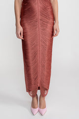 Halter Neck Midi Dress With All-Over Pleated Texture - Light Brown