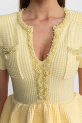 Textured Knit Midi Dress with Peplum Waist Detail – Yellow