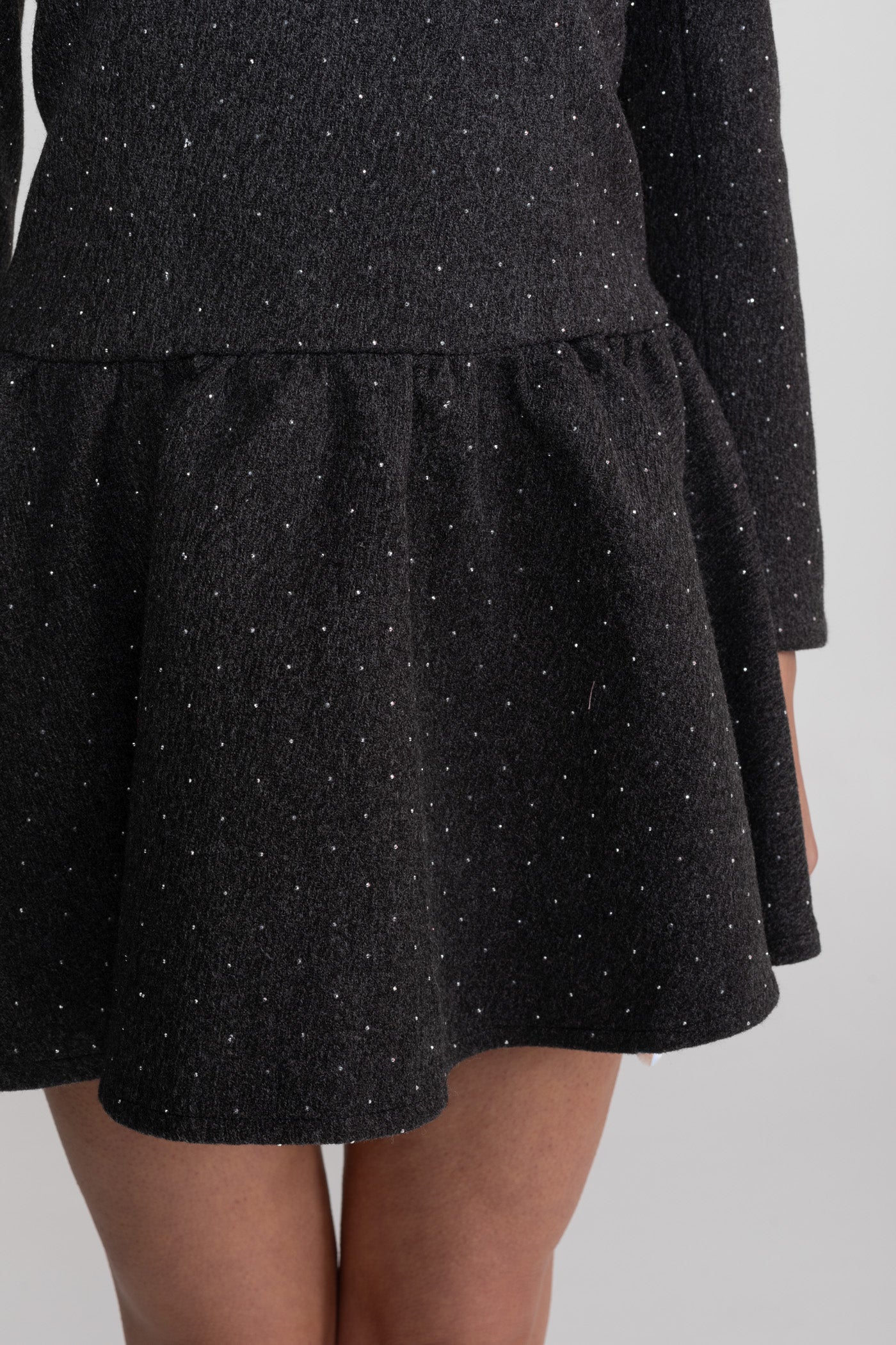 Long Sleeve Mini Dress With Detachable Cape Overlay - Charcoal