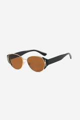 Oval Sunglasses with Gold Frame and Bold Black Arms – Brown