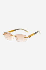 Rimless Rectangle Sunglasses with Ornate Temples and Gradient Lenses – Brown